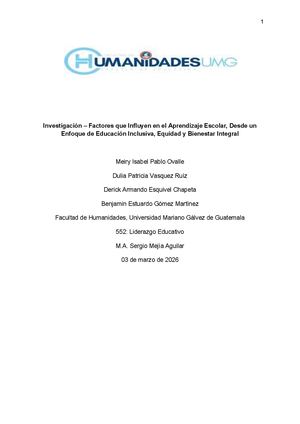 Investigación – Factores Que Influyen En El Aprendizaje Escolar