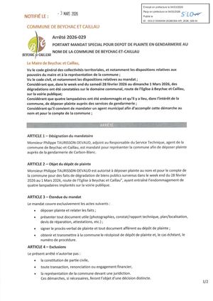 2026 029 Portant Mandat Spécial Depot De Plainte Gendarmerie Tampon