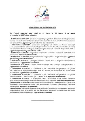 Compte-rendu du Conseil Municipal du 23 février 2026