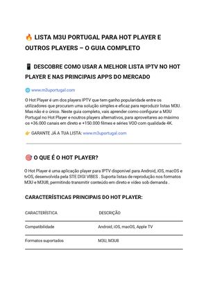 Lista M3u Portugal Para Hot Player, Tivimate, XCIPTV e mais