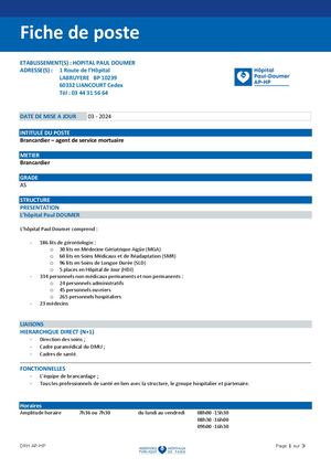 17 2026 Fiche De Poste Brancardier Agent De Service Mortuaire Mars 2024