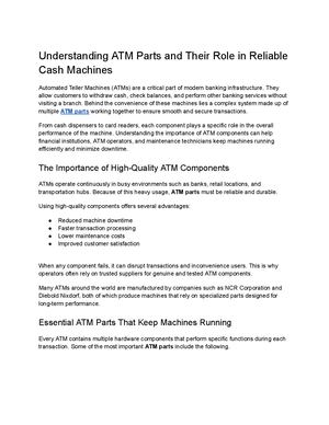 Role Of Atm Parts In Reliable Cash Machines