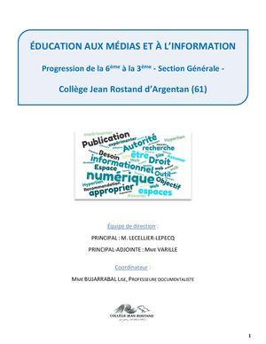 Progression EMI de la 6e à la 3e - Section Générale - Collège Jean Rostand Argentan 61