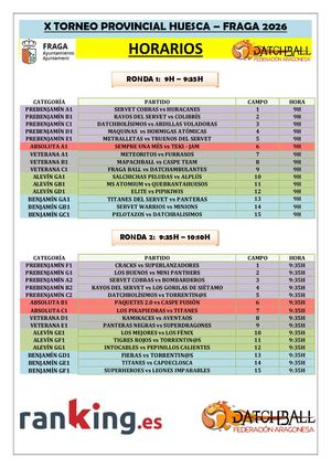Horarios X Torneo Provincial Huesca