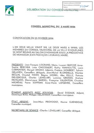 Conseil municipal du 02 mars 2026 - Délibérations