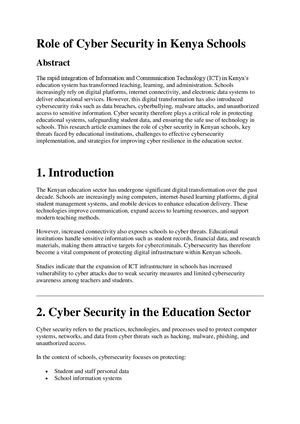 Role Of Cyber Security In Kenya Schools