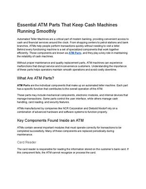 Essential Atm Parts That Keep Cash Machines Running Smoothly