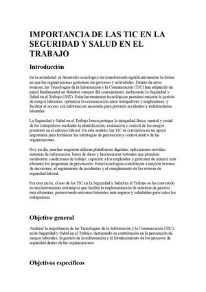 Importancia De Las Tic En La Seguridad Y Salud En El Trabajo