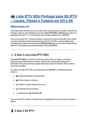 Lista IPTV M3U Portugal para SS IPTV 2026 – Canais, Filmes e Futebol