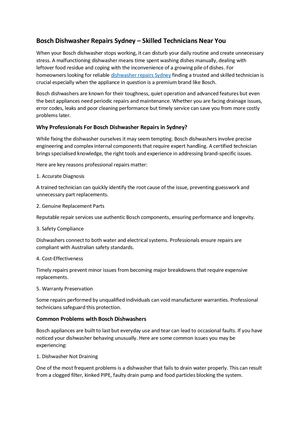 Bosch Dishwasher Repairs Sydney