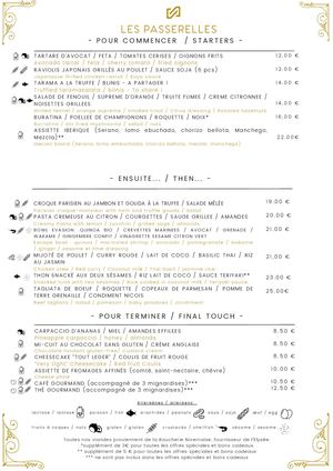 Les Passerelles - Carte des plats