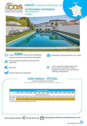 Anglet - Anadara Odalys / mer été 2026