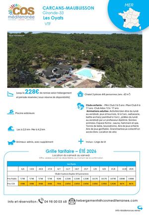 Carcans Maubuisson - Les Oyats Vtf / mer été 2026