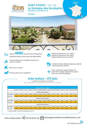 Saint Aygulf - Le Domaine Des Eucalyptus Odalys / mer été 2026