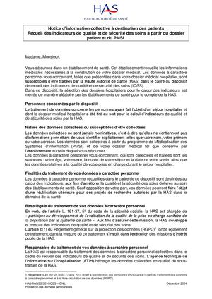 Notice D'information - Recueil Des Indicateurs à Partir Du Dossier Patient Et Du PMSI