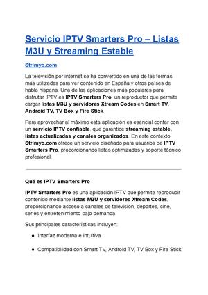 Servicio IPTV Smarters Pro – Listas M3U Estables