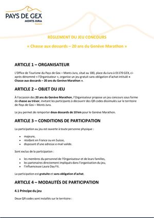 Règlement Du Jeu Concours Chasse Aux Dossards