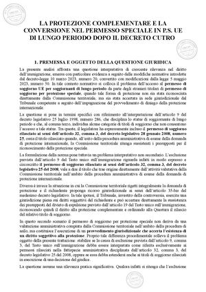 La Protezione Complementare E La Conversione Del Permesso Speciale In Permesso Ue Di Lungo Periodo Dopo Il Decreto Cutro
