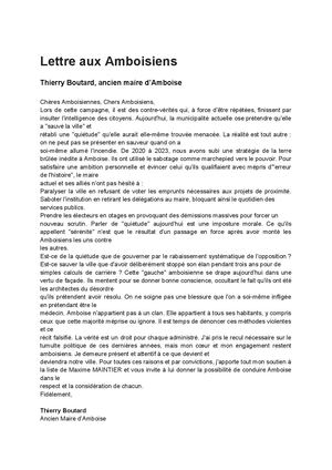 Lettre aux habitants - Thierry Boutard