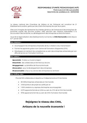 Offre Responsable D'unité Pédagogique 2026