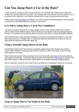 Can You Jump Start A Car In The Rain Html