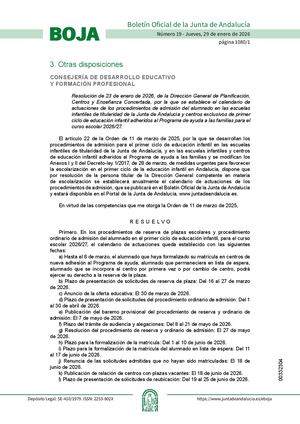 Resolucion23enero2026calendario Admision Infantil