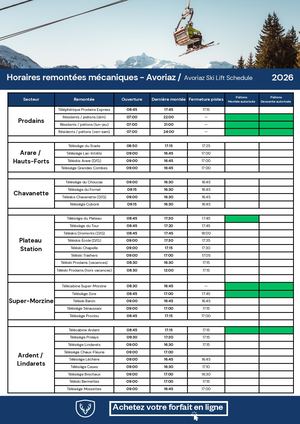 Horaires pistes