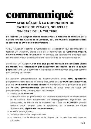 COMMUNIQUÉ | Nomination de Catherine Pégard, Ministre De La Culture