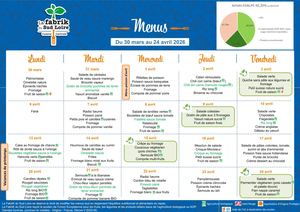 Menus restaurants scolaires avril 2026