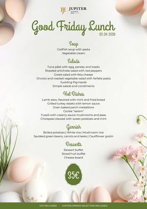 Good Friday Lunch Menu - Jupiter Algarve Hotel