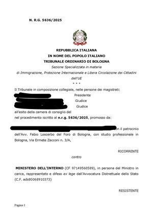 Protezione Complementare Sentenza 6 Marzo 2026 Tribunale Di Bologna