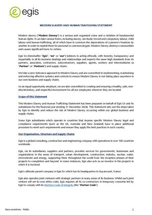 Modern Slavery and Human Trafficking  Statement - Egis - English - 2024