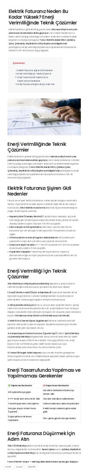 Elektrik Tasarrufu Temur Çatalca Elektrikçi
