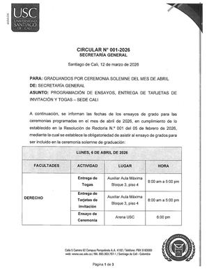 CIRCULAR SG No. 001 - PROGRAMACIÓN DE ENSAYOS GRADOS - SEDE CALI