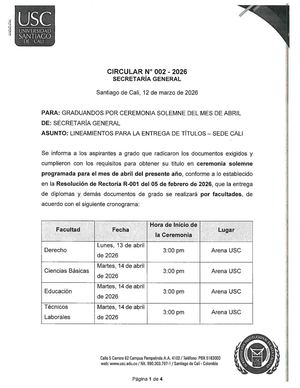 CIRCULAR SG No. 002 - LINEAMIENTOS PARA ENTREGA DE TÍTULOS - SEDE CALI