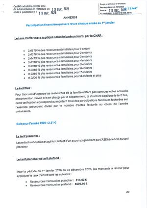 Tarifs 2026