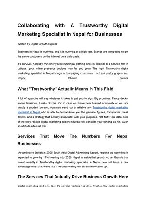 Collaborating With A Trustworthy Digital Marketing Specialist In Nepal For Businesses