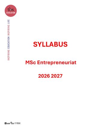 Syllabus MSc Entrepreneuriat