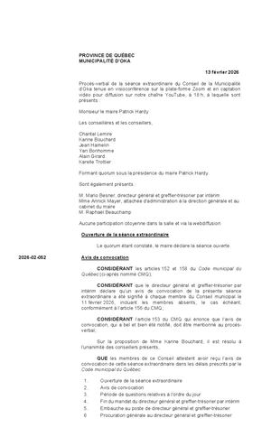 2026-02-13 - Séance exrtaordinaire
