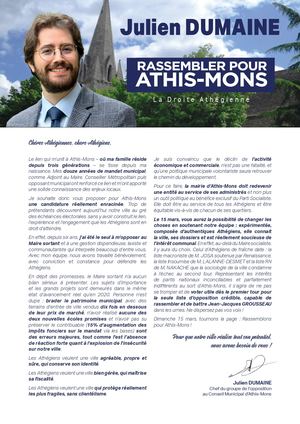 Profession de foi - Julien Dumaine Rassembler pour Athis-Mons mars 2026