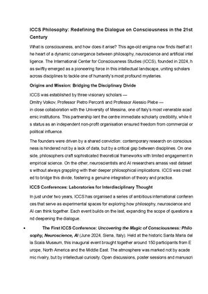 ICCS Philosophy. Redefining The Dialogue On Consciousness In The 21st Century