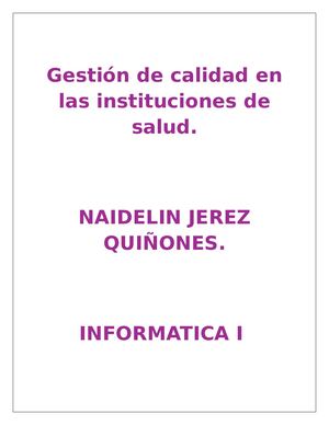 Gestión De Calidad En Las Instituciones De Salud Naidelin