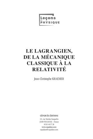 Extrait 2271 Le lagrangien, de la mécanique classique à la relativité
