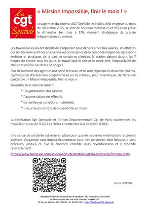 Cp Cgtspectacle Mission Impossible Finir Le Mois Ugc Les Halles
