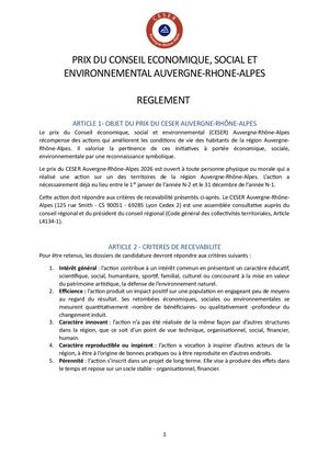 Reglement Prix Du Ceser 5e Edition