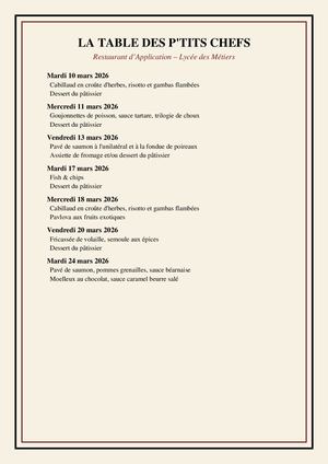 Menu 10 au 24 mars 2026