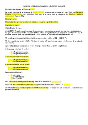 Modèles de Délibérations 1er CM