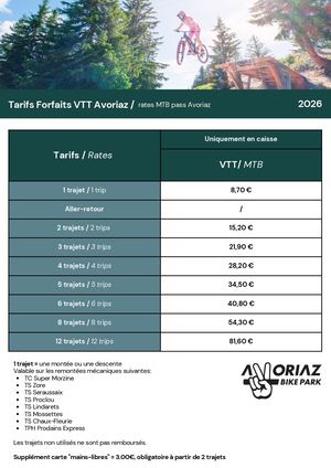 Tableau Prix Forfaits Avoriaz VTT 2025