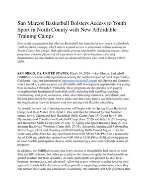 San Marcos Basketball Bolsters Access To Youth Sport In North County With New Affordable Training Camps