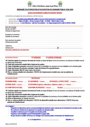 Formulaire Demande Terrasse Etalage